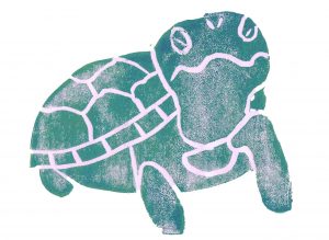 Malaysian Giant Turtle Print - Teal and Purple